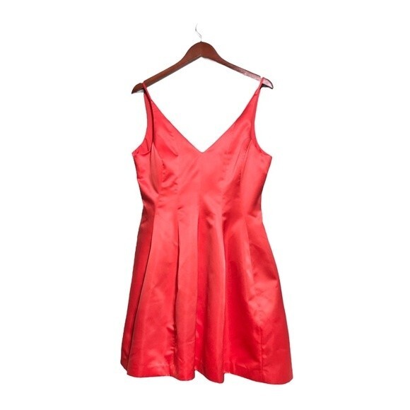 Badgley Mischka Coral Nikki Sleeveless Fit & Flare Satin Mini Cocktail Dress NWT - Picture 3 of 8